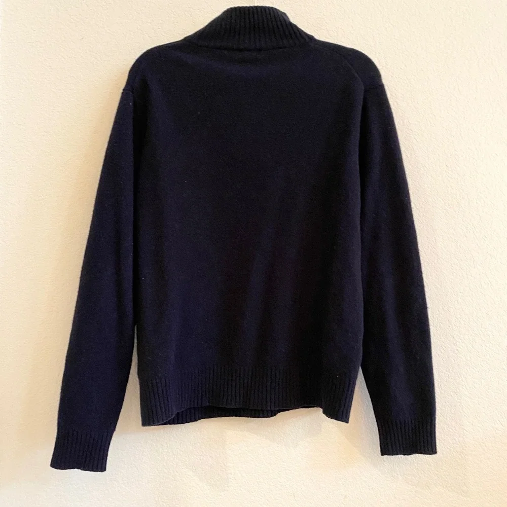 J Crew Mens Navy Blue Merino WoolQuarter‎ Zip Sweater L Long Sleeve Pullover
